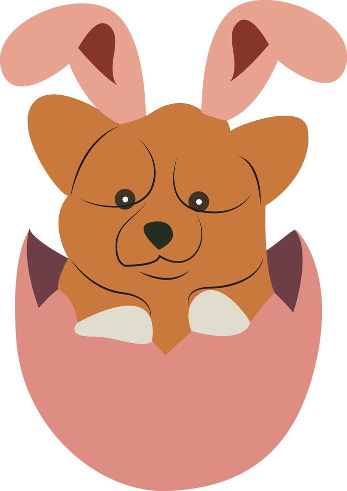 Easter Bunny Corgi Puppy Egg Design Peeking vector