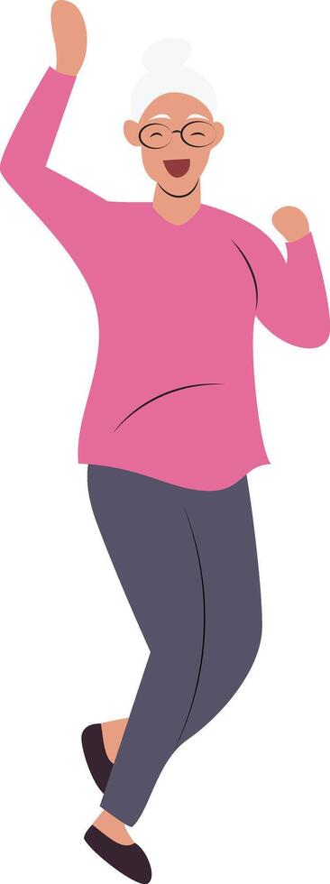 Happy Elderly Woman Joyful Jump vector