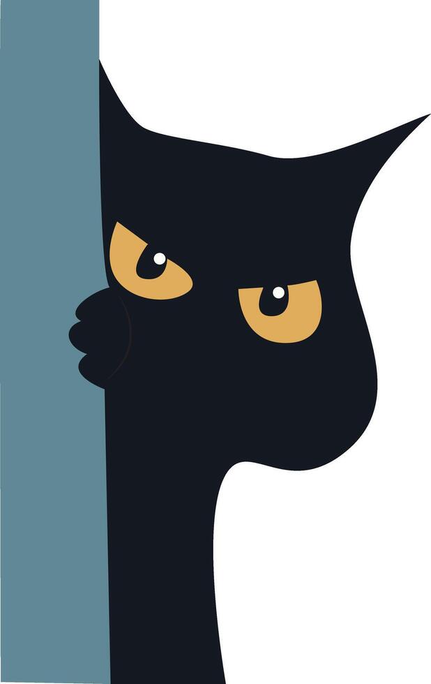 Black Cat Peeking Corner Halloween Art vector