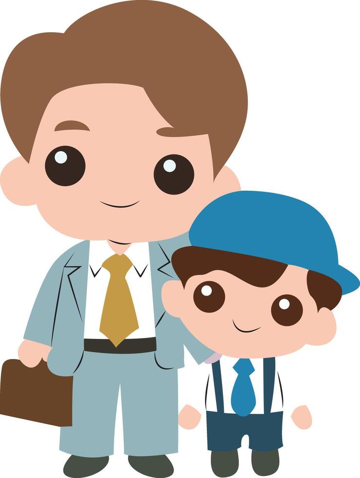 Father day, Father Son Cartoon Businessman Portrait vector