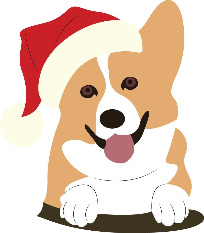 corgi dog wearing a santa hat vector