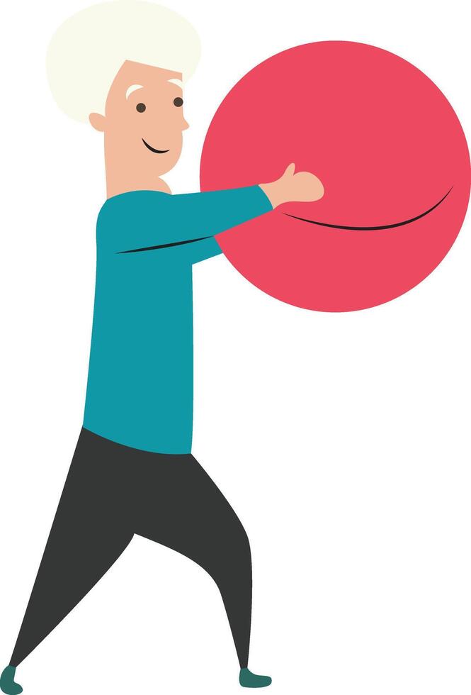 Elderly Man Pushing Happy Red Ball vector