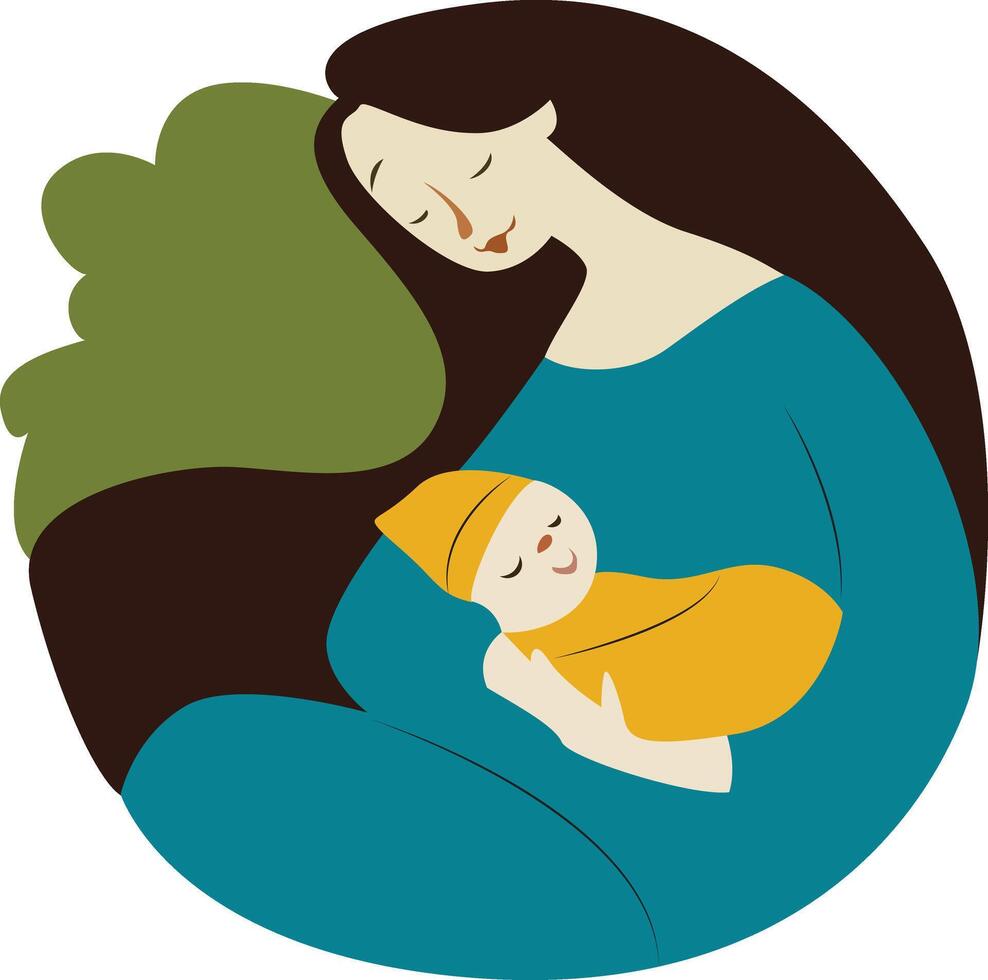 Mother day, Mother Baby Sleeping Peaceful Nature Art. vector