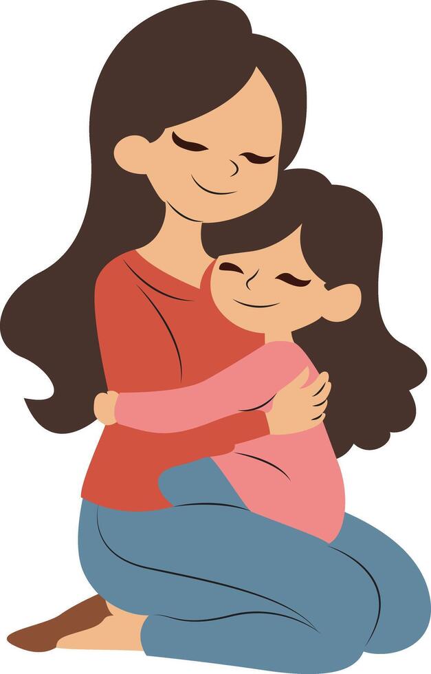 Mother Daughter Hugging Love Embrace Illustration vector