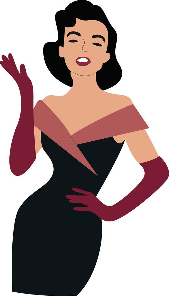Vintage Woman Red Gloves Dress Pose, vintage illustration vector