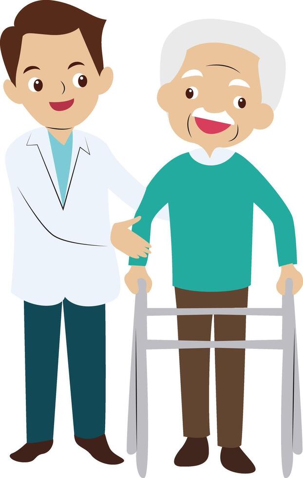 Elderly Caregiver Assisting Walker Patient vector