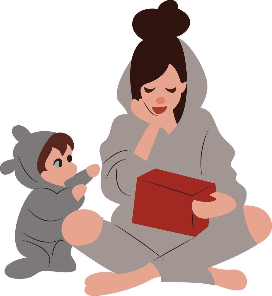 Mother day, Mother Child Gift Box Present Home Illustration vector