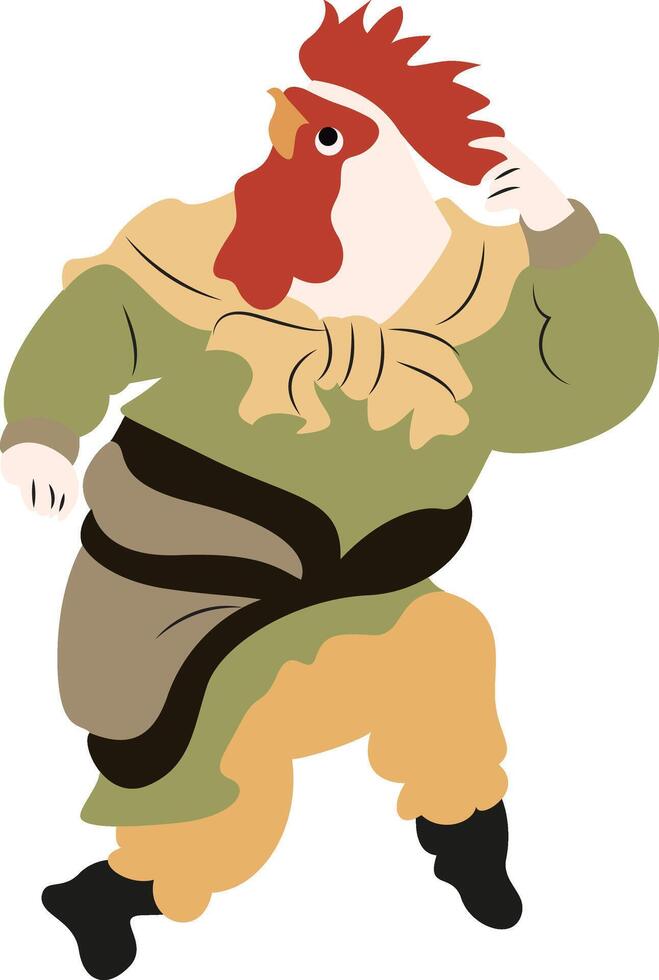 Rooster Man Dancing Folk Costume Art vector