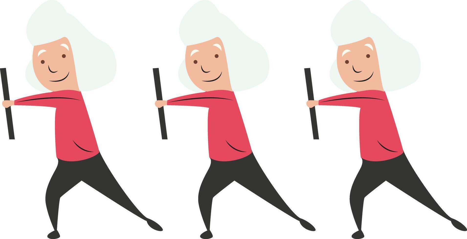 Three Seniors Exercise Walking Sticks vector