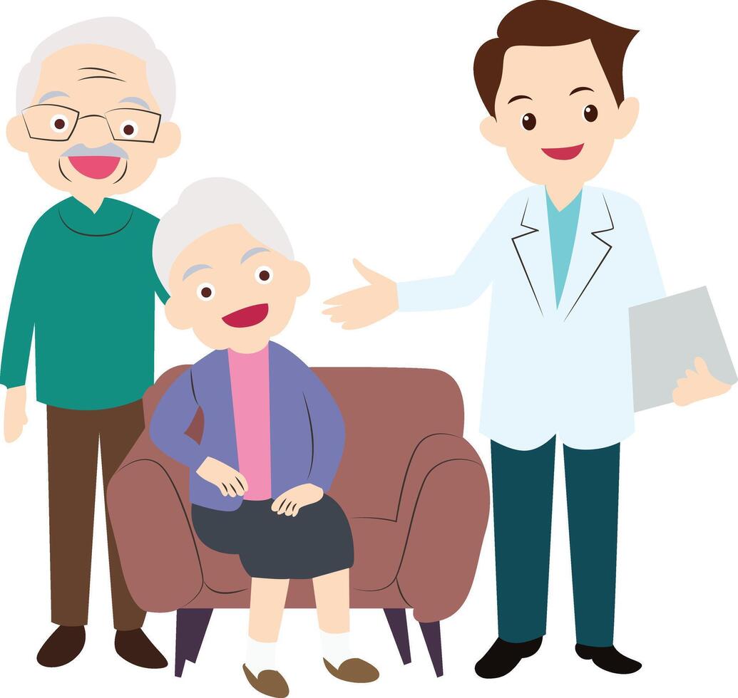 Doctor Consulting Elderly Couple Home vector