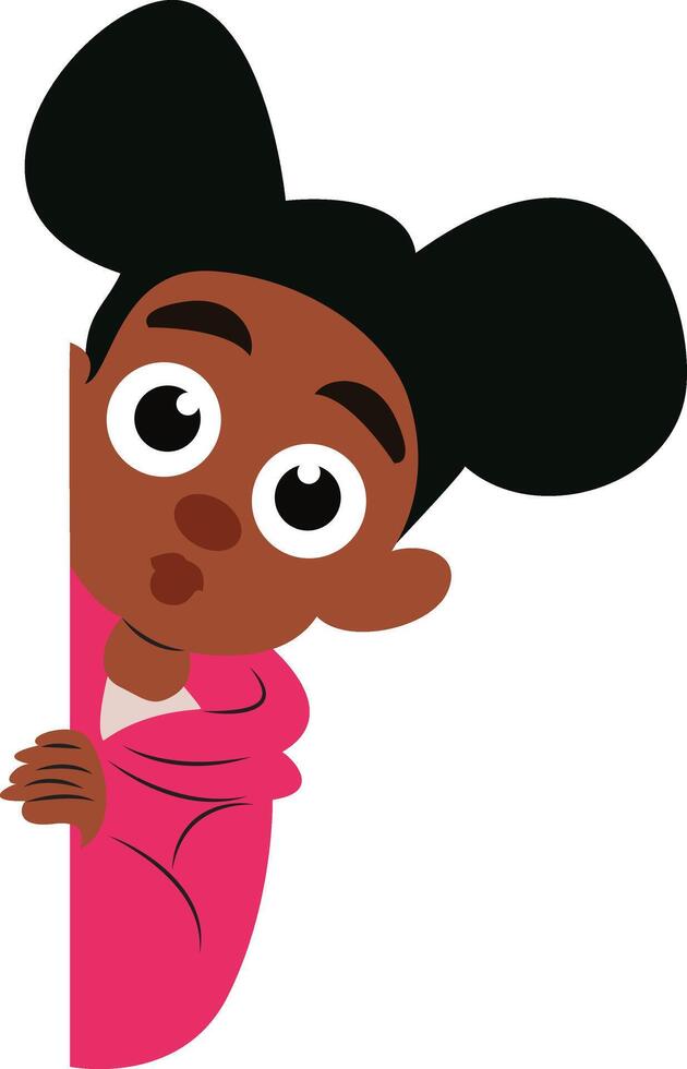 Black Girl Peeking Pink Corner Illustration vector