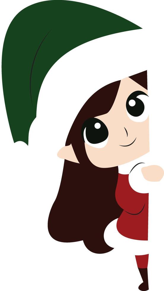 Cute Elf Girl Peeking Corner Christmas vector