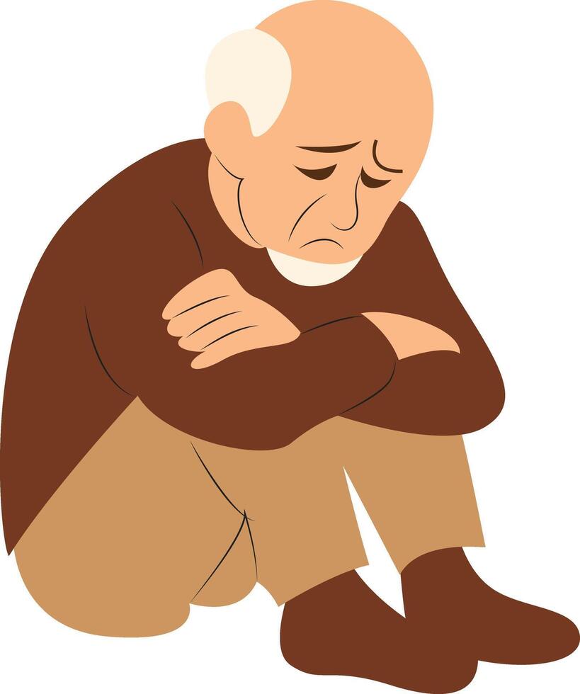 Sad Elderly Man Sitting Alone Illustration vector