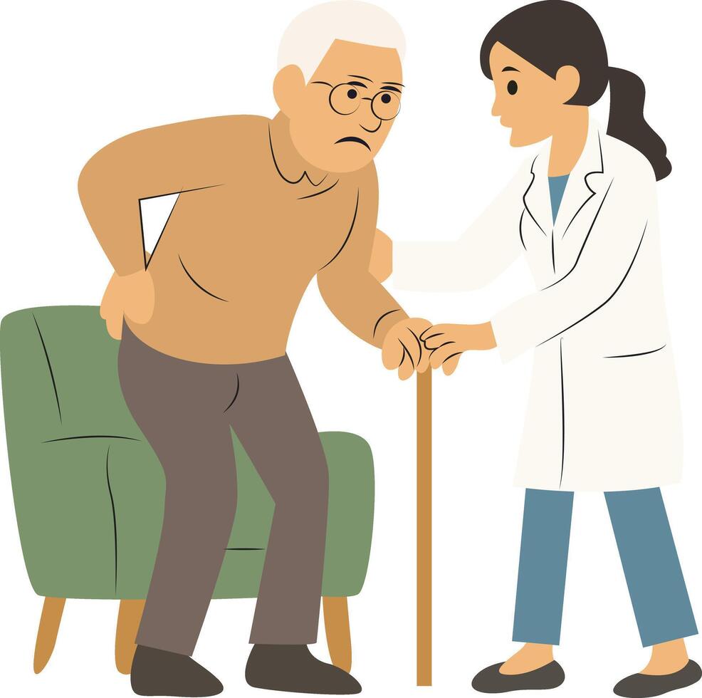 Doctor Assisting Elderly Man Walking vector