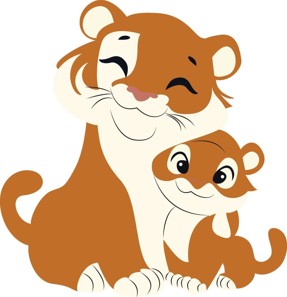 Cute Tiger Mom And Cub Illustration vector
