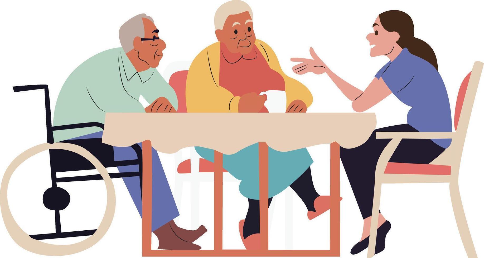 Senior Caregiver Chats Elderly Patients vector