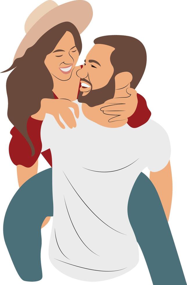 Happy Couple Piggyback Ride Illustration vector