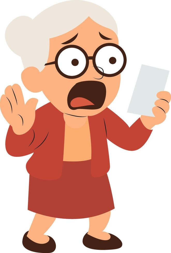 Shocked Elderly Woman Holding Paper vector