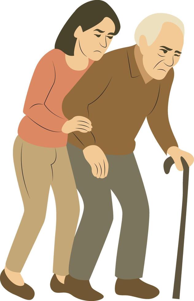 Elderly Man Assisted Walking Cane vector