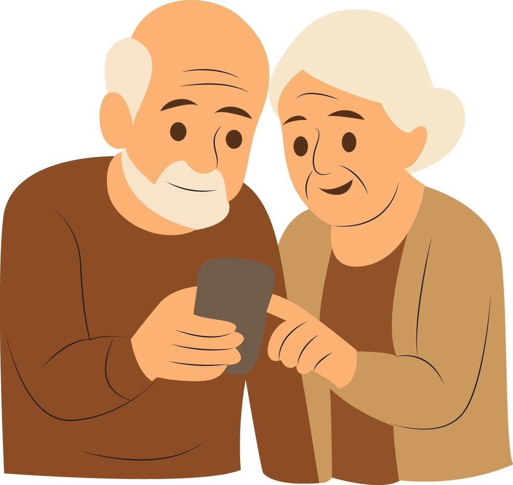Senior Couple Using Smartphone Together vector