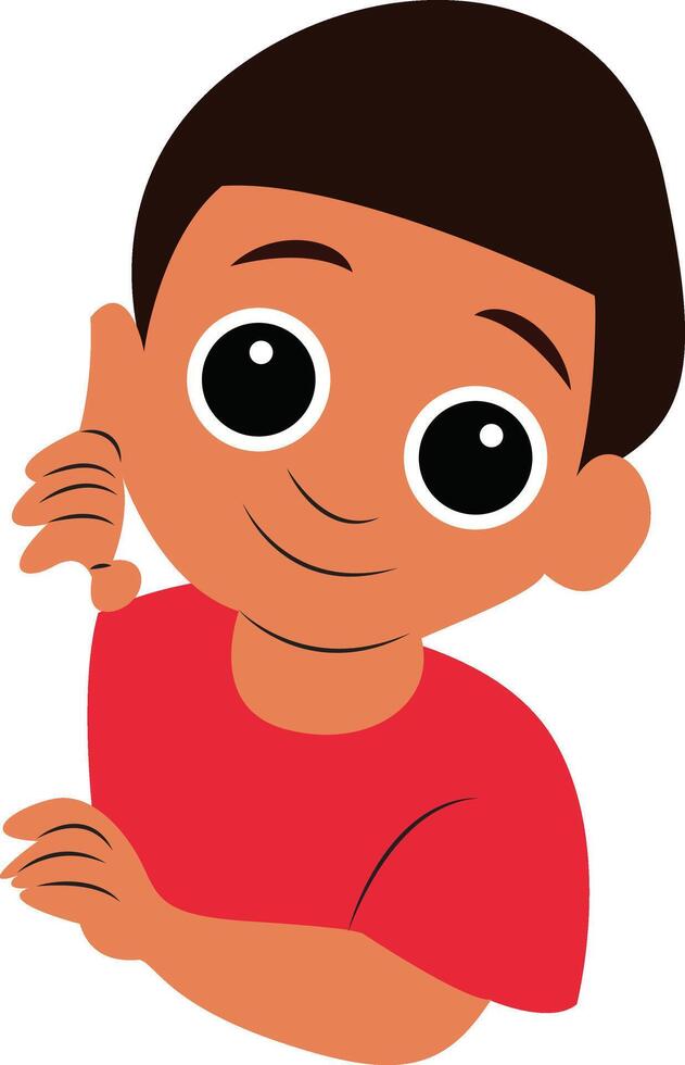 Chipper Boy Peeking From Behind Corner Cartoon Illustration vector