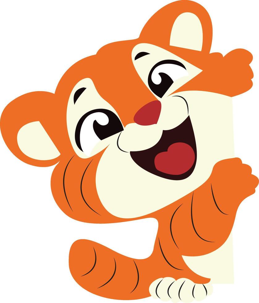 Happy Orange Tiger Cub Peeking Corner vector
