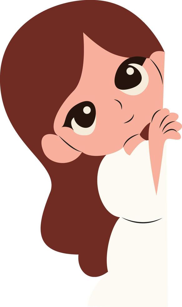 Girl Peeking Corner Cartoon Illustration vector