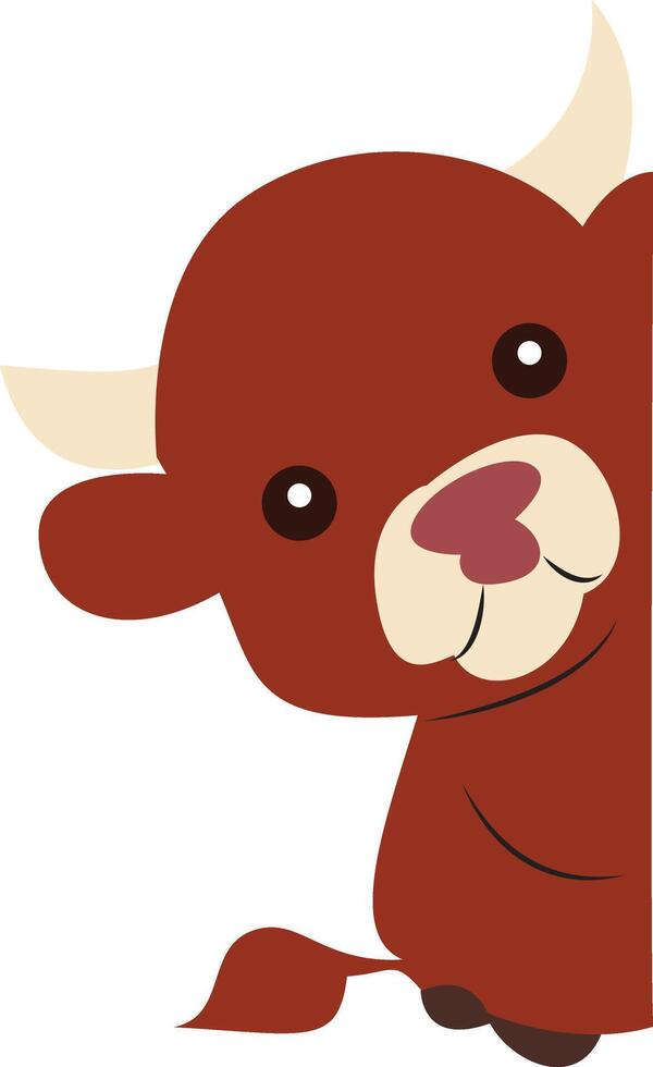 Cute Brown Bull Peeking Corner Illustration vector