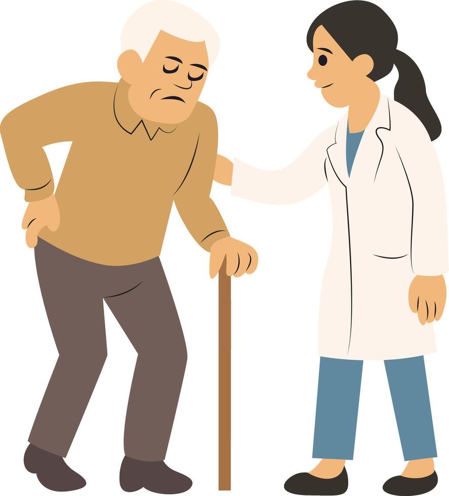 Elderly Man Doctor Care Support Walking vector