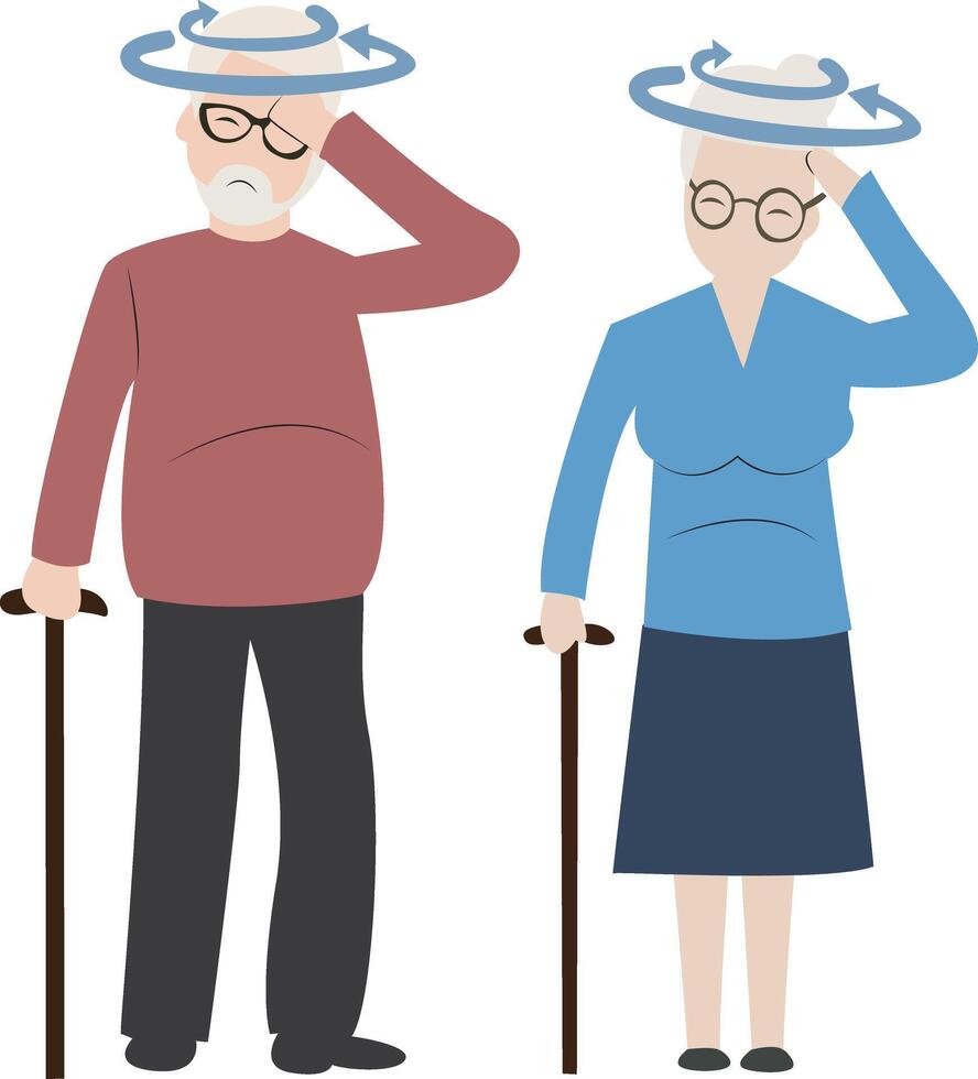Elderly Couple Experiencing Vertigo Dizziness vector