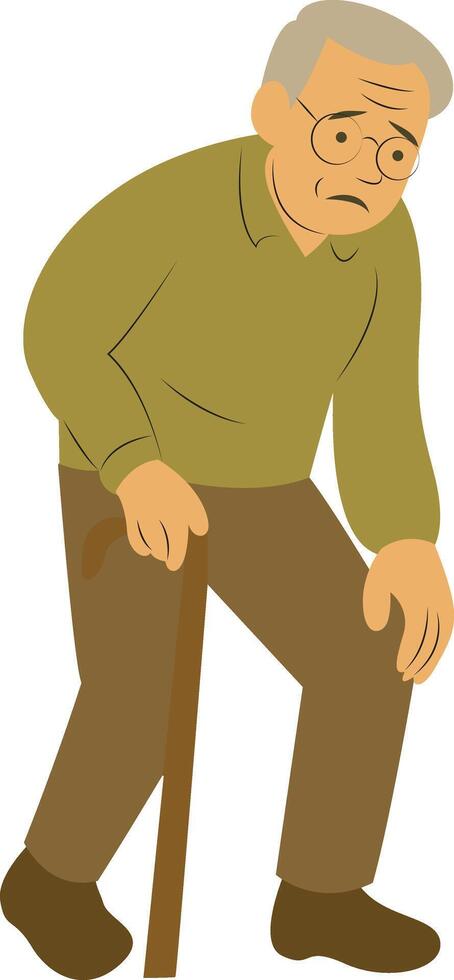 Elderly Man Walking Cane Pain Illustration vector