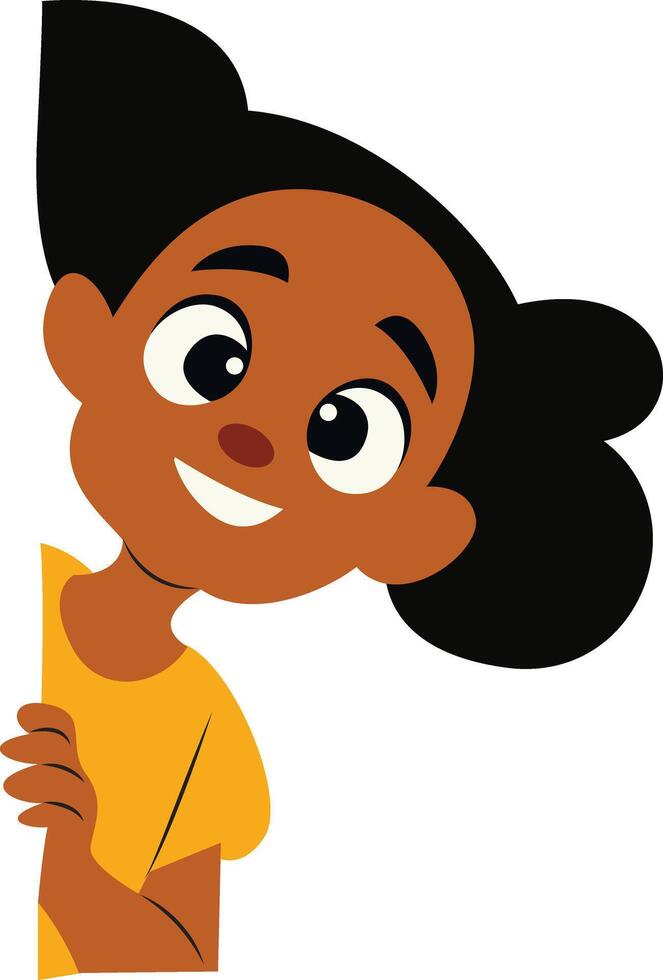 Joyful Girl Peeking Around the Corner Cartoon Illustration vector