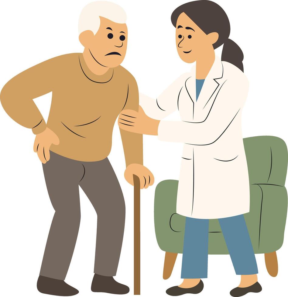 Doctor Assisting Elderly Man Walking illustration vector