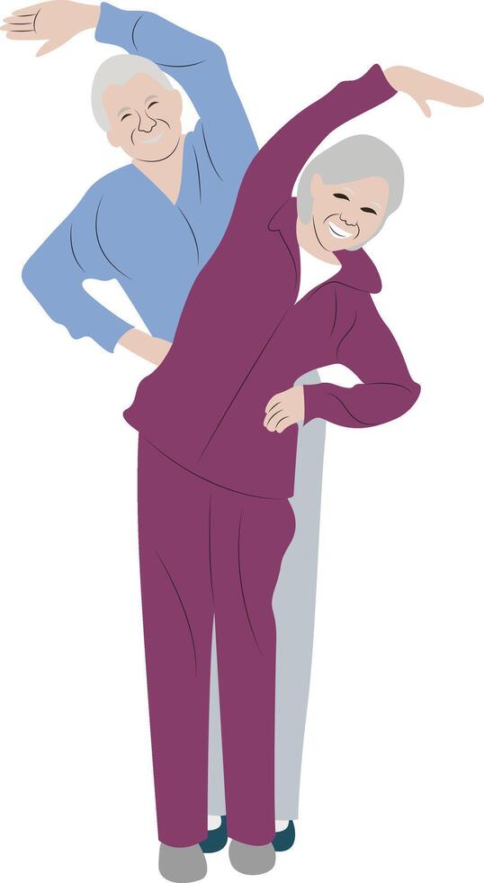Senior Couple Stretching Exercise Routine vector