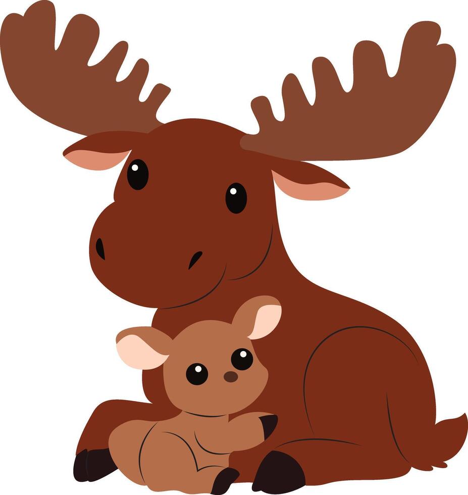 Moose Calf Mother Nature Wildlife Art. vector