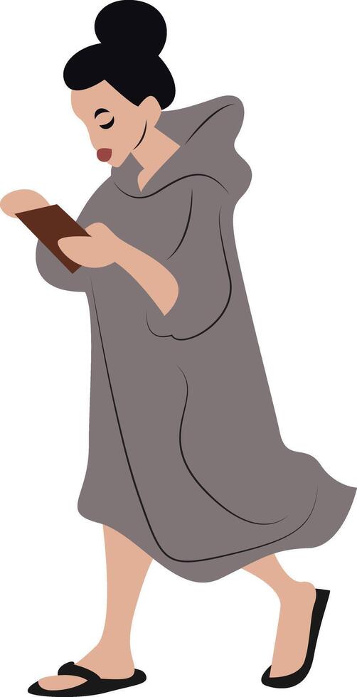 Mother day, Mother Walking Gray Robe Phone vector