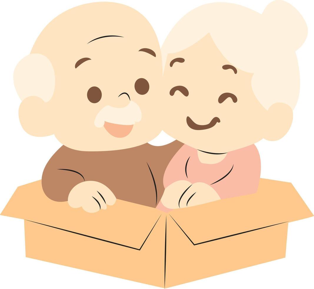 Happy Senior Couple In Box Illustration vector