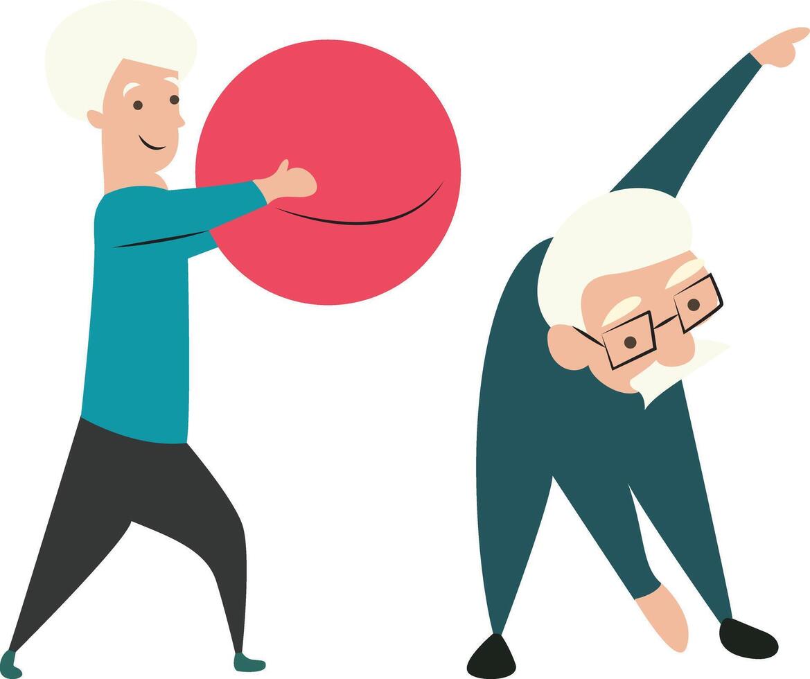 Senior Couple Exercise Ball Fitness vector