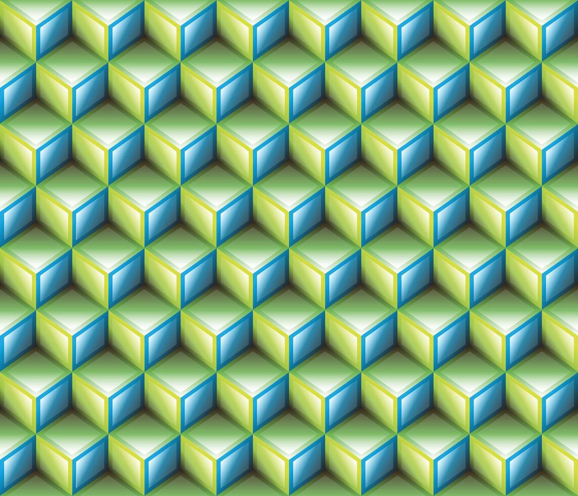 Green blue geometrical cubes seamless pattern vector