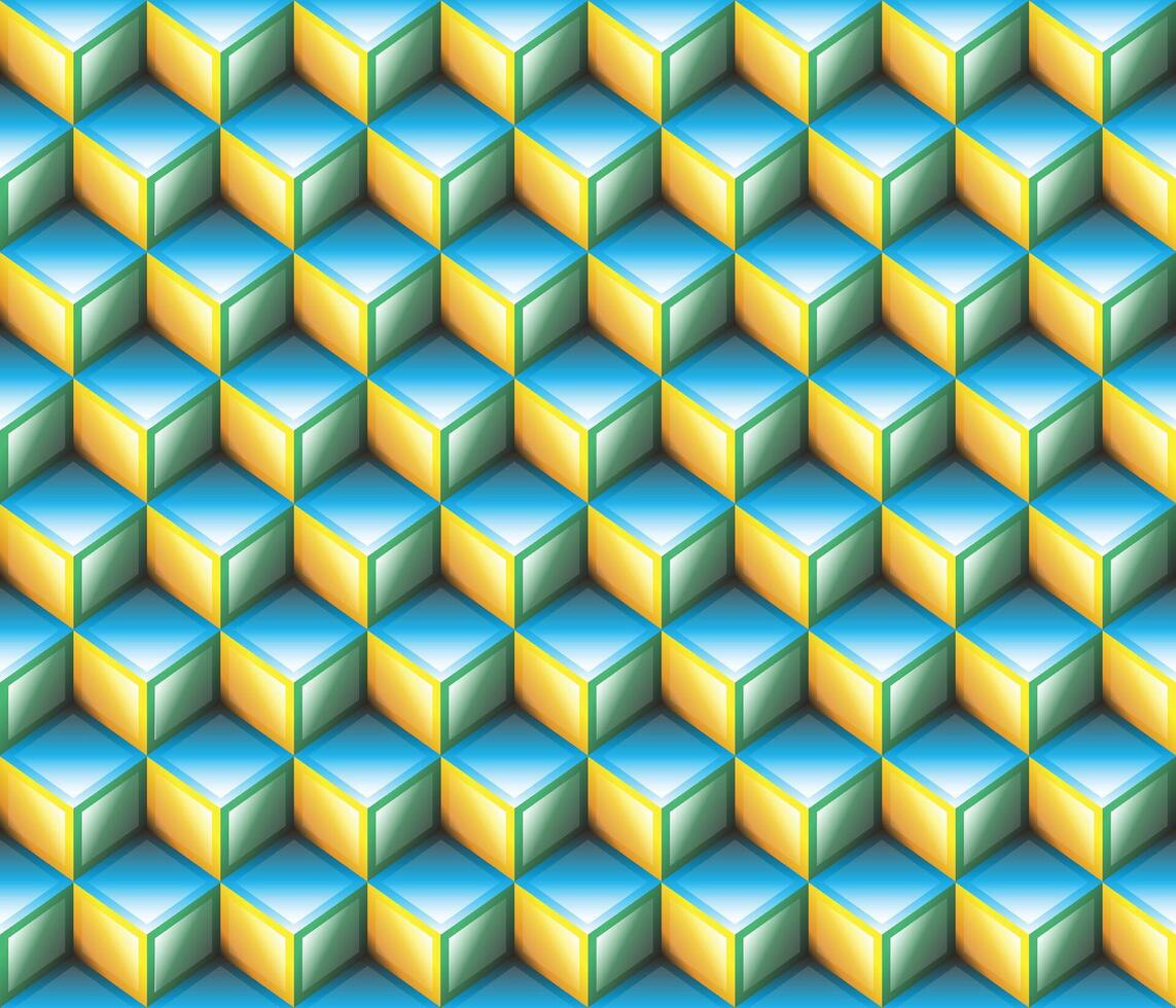 yellow green neon blue geometrical cubes seamless pattern vector