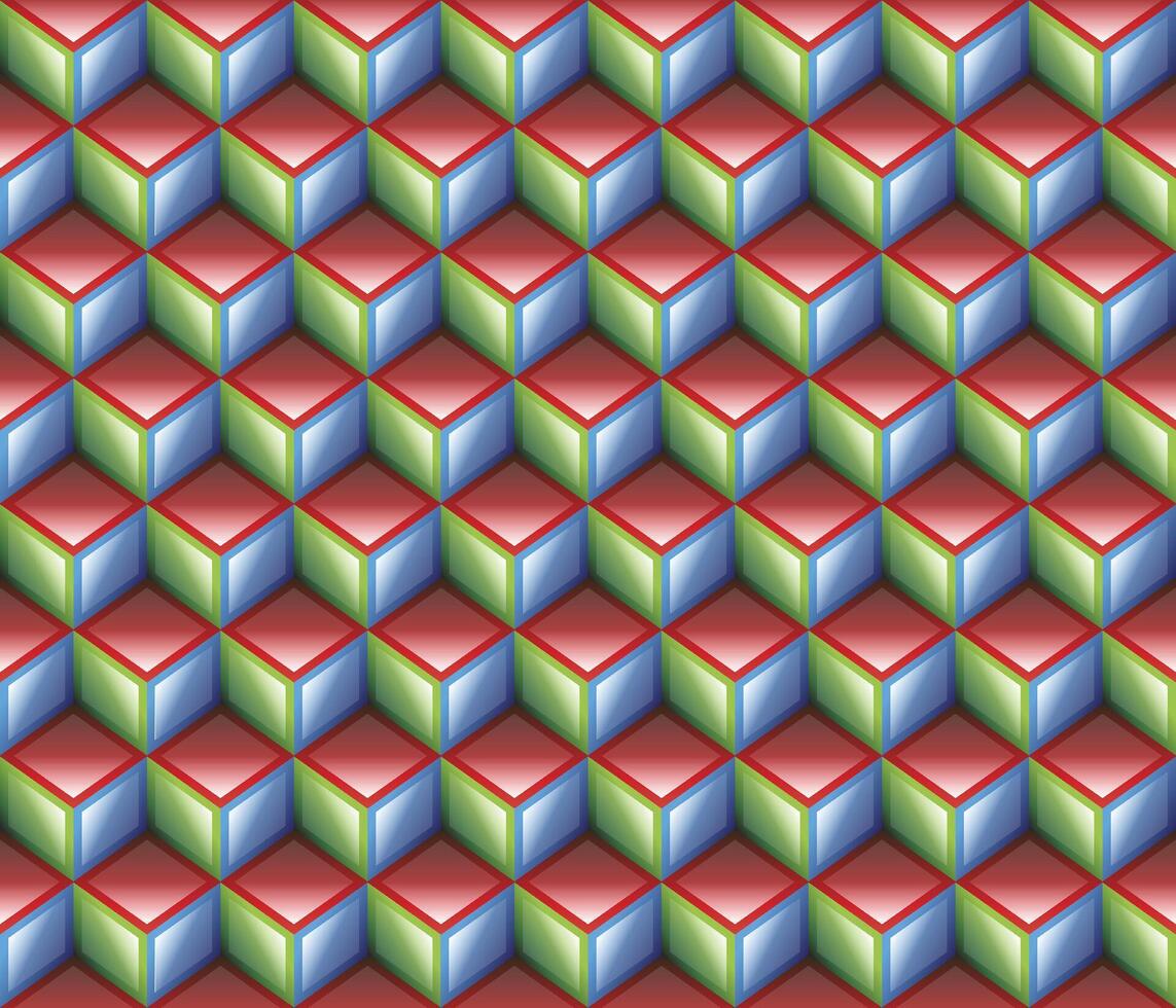 Red blue green geometrical cubes seamless pattern vector