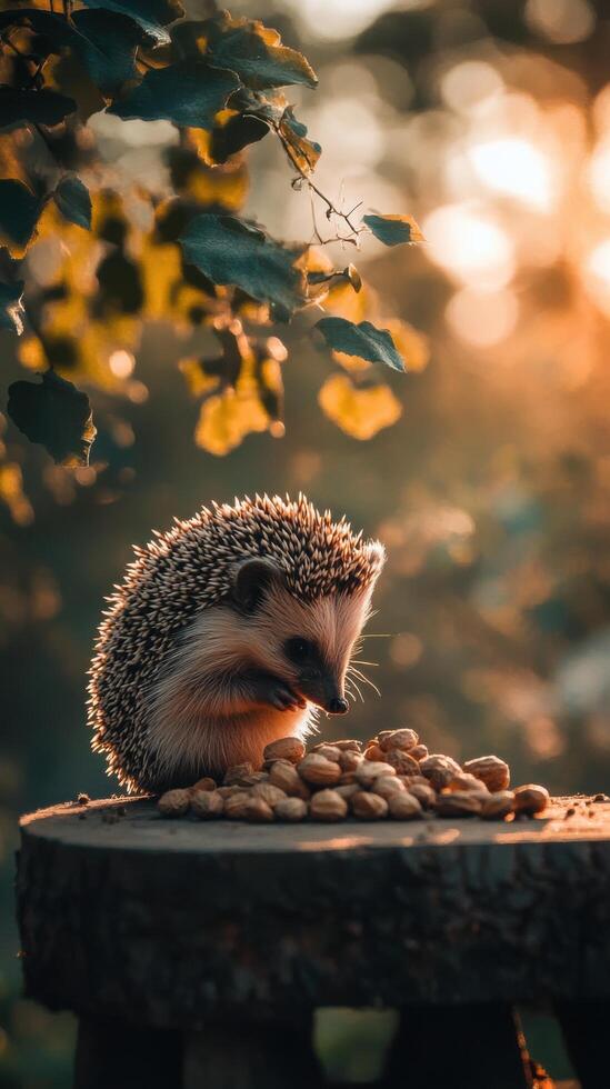 Sweet Hedgehog Indulging in a Nutty Delight photo