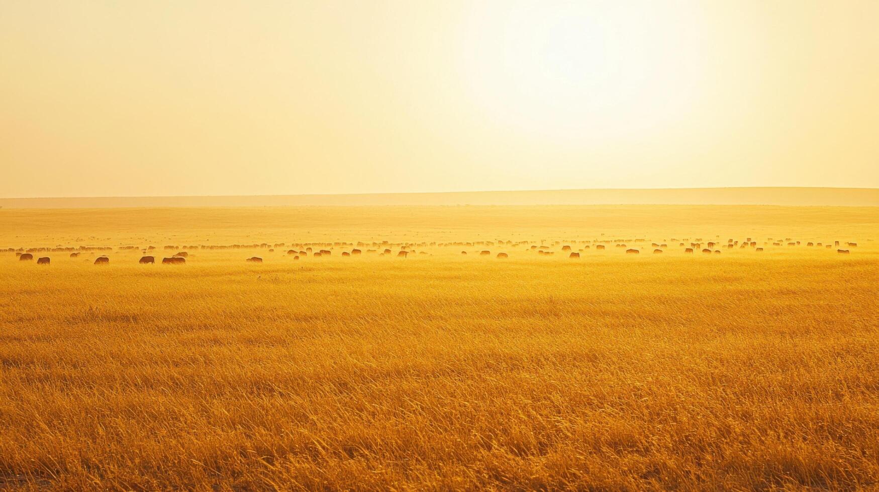 Wildebeest Herd on Shimmering Grasslands photo
