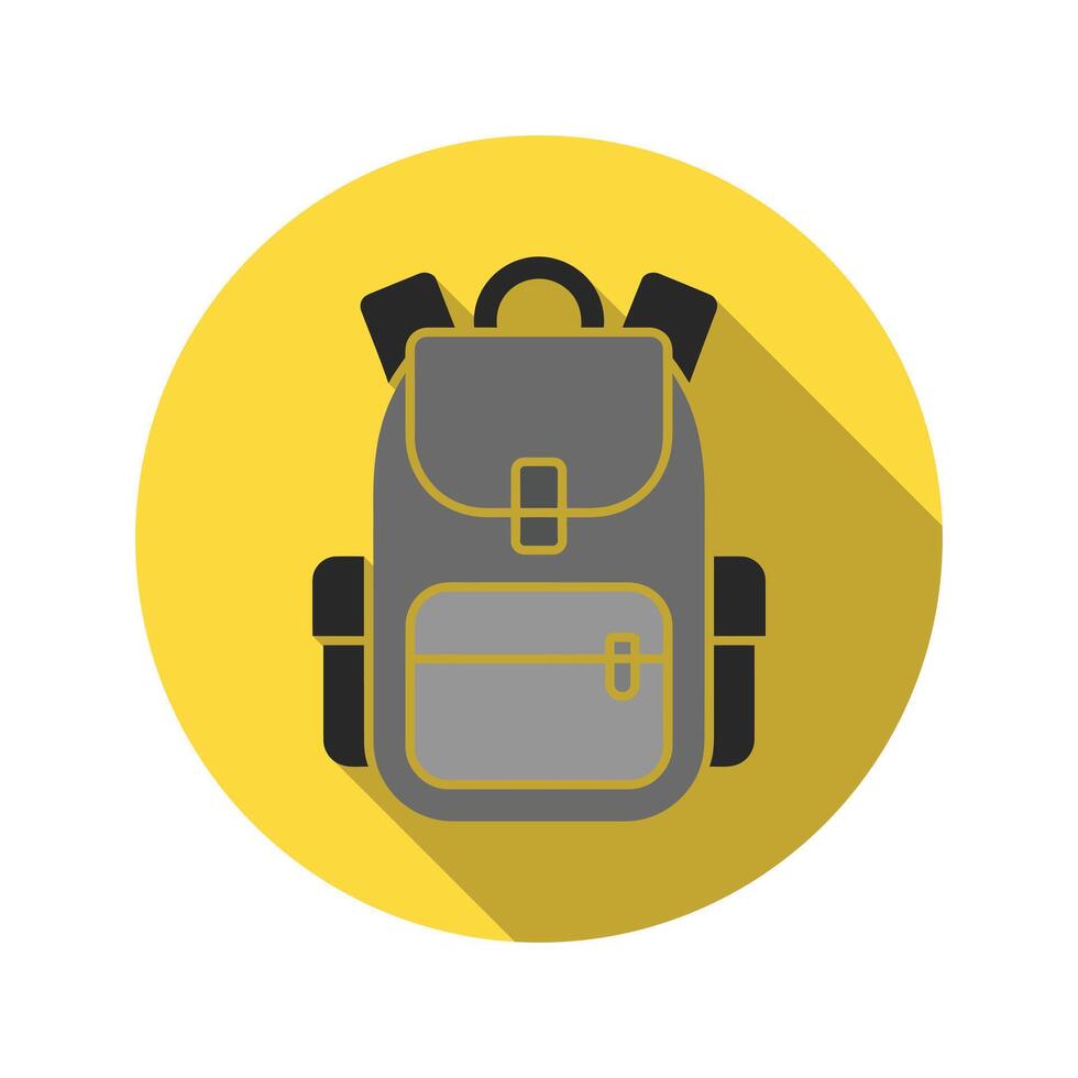Isolated flat gray backpack with yellow rim on yellow circle background vector