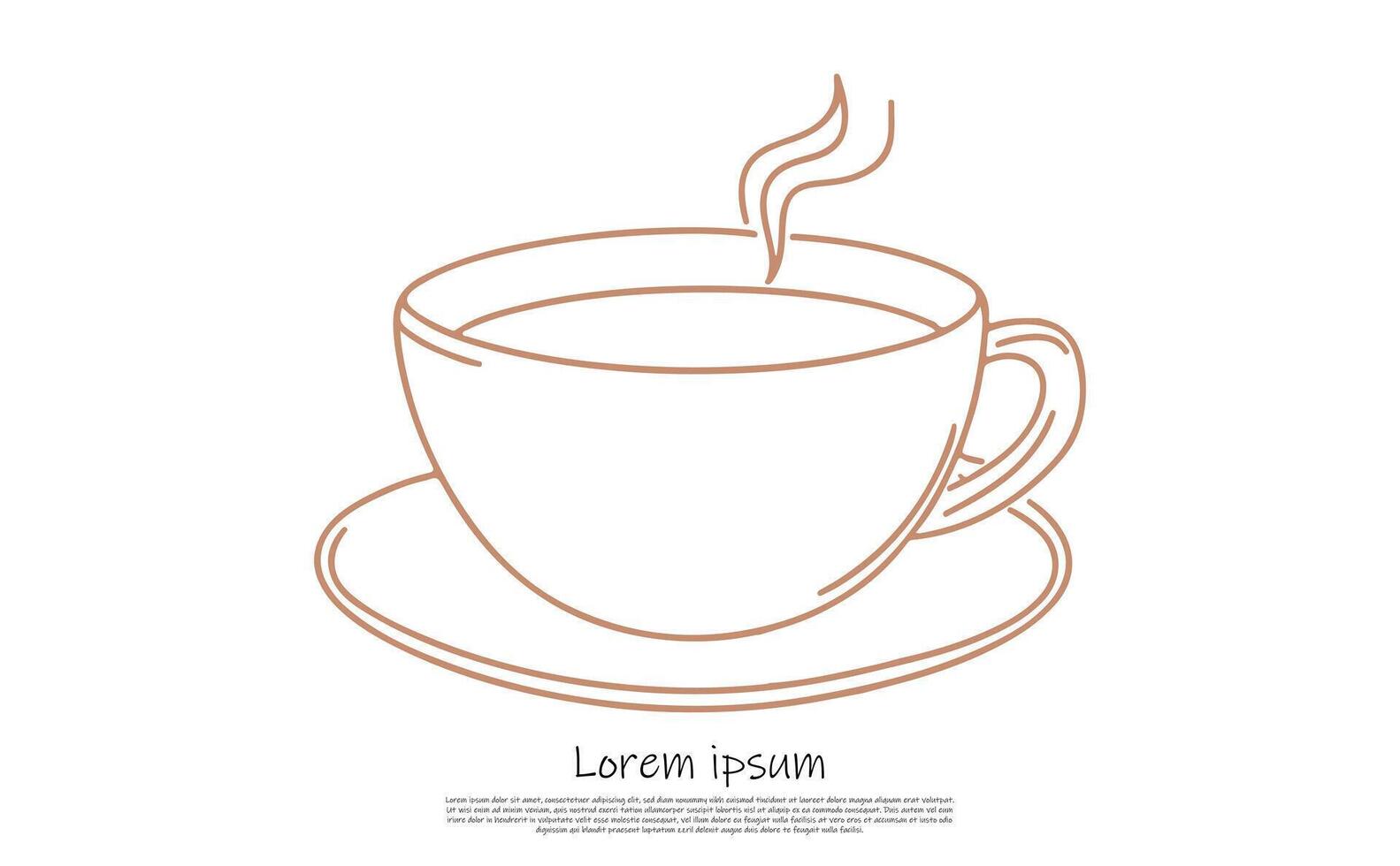 Simple Line Art Drawing of Coffee Cup with Saucer and Rising Steam on White vector