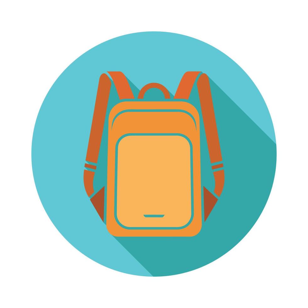 Flat Backpack Icon Design on Blue Circular Background with Orange Straps vector