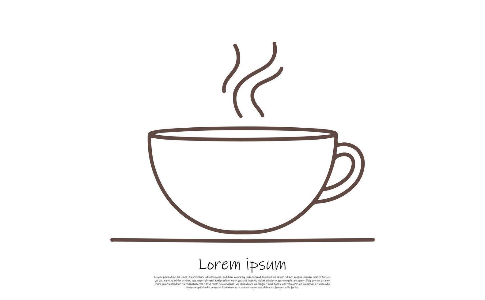 Simple Brown Outline Coffee Cup Icon Design with Steam on White Background vector