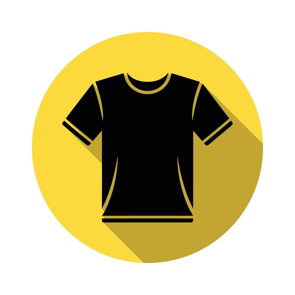 Black TShirt on Yellow Round Icon with Shadow Isolated on White Background vector
