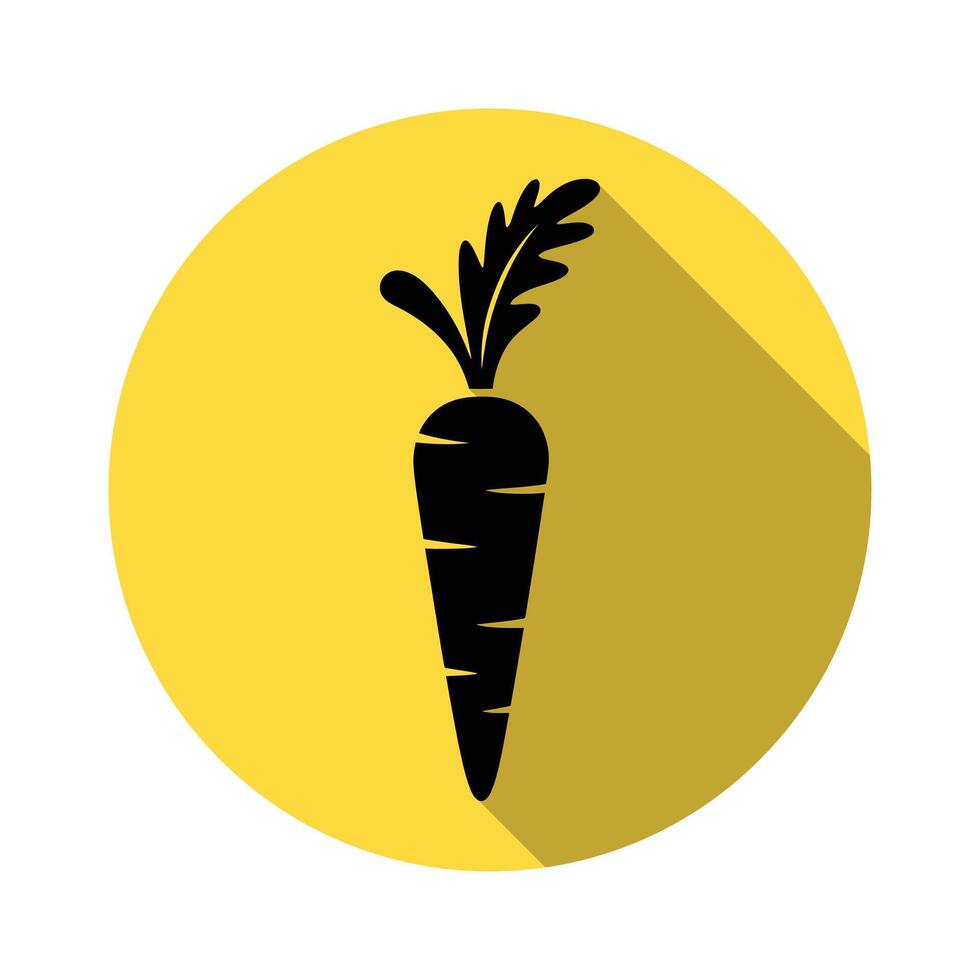 Flat Carrot Vegetable Silhouette Icon in Yellow Circle with Shadow Detail vector