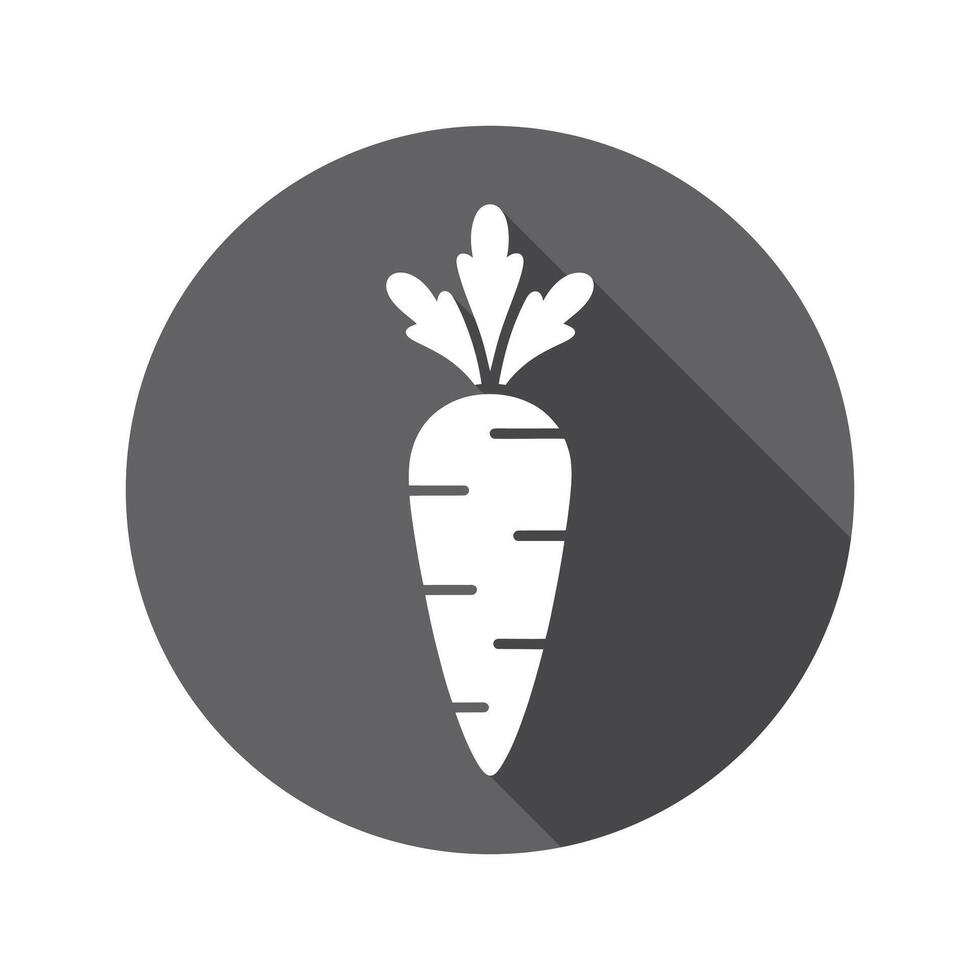 Isolated white carrot glyph with leafy top on a gray circular background icon design vector